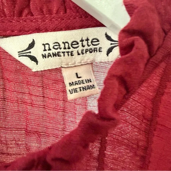 Nanette Lepore Burgundy Flutter Sleeve Top sz L - Picture 6 of 6